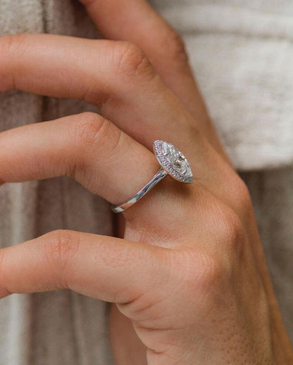 Halo Marquise Cut Moissanite Handmade Proposal Ring For Her