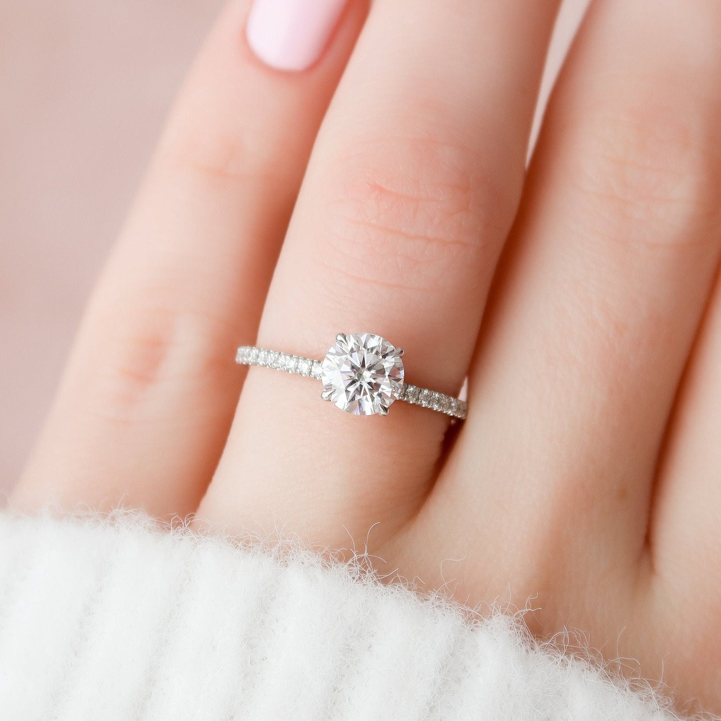 Hidden Halo Round Cut Paved Moissanite Diamond Wedding Ring