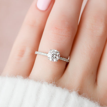 Hidden Halo Round Cut Paved Moissanite Diamond Wedding Ring