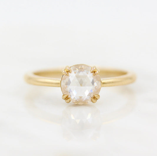 Double Prongs Rose Round Cut Moissanite Engagement Solitaire Ring