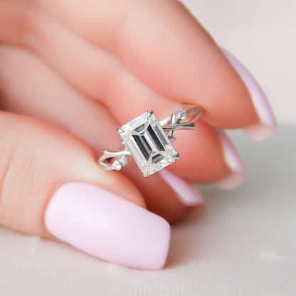Unique Stunning Emerald Cut Moissanite Engagement Ring