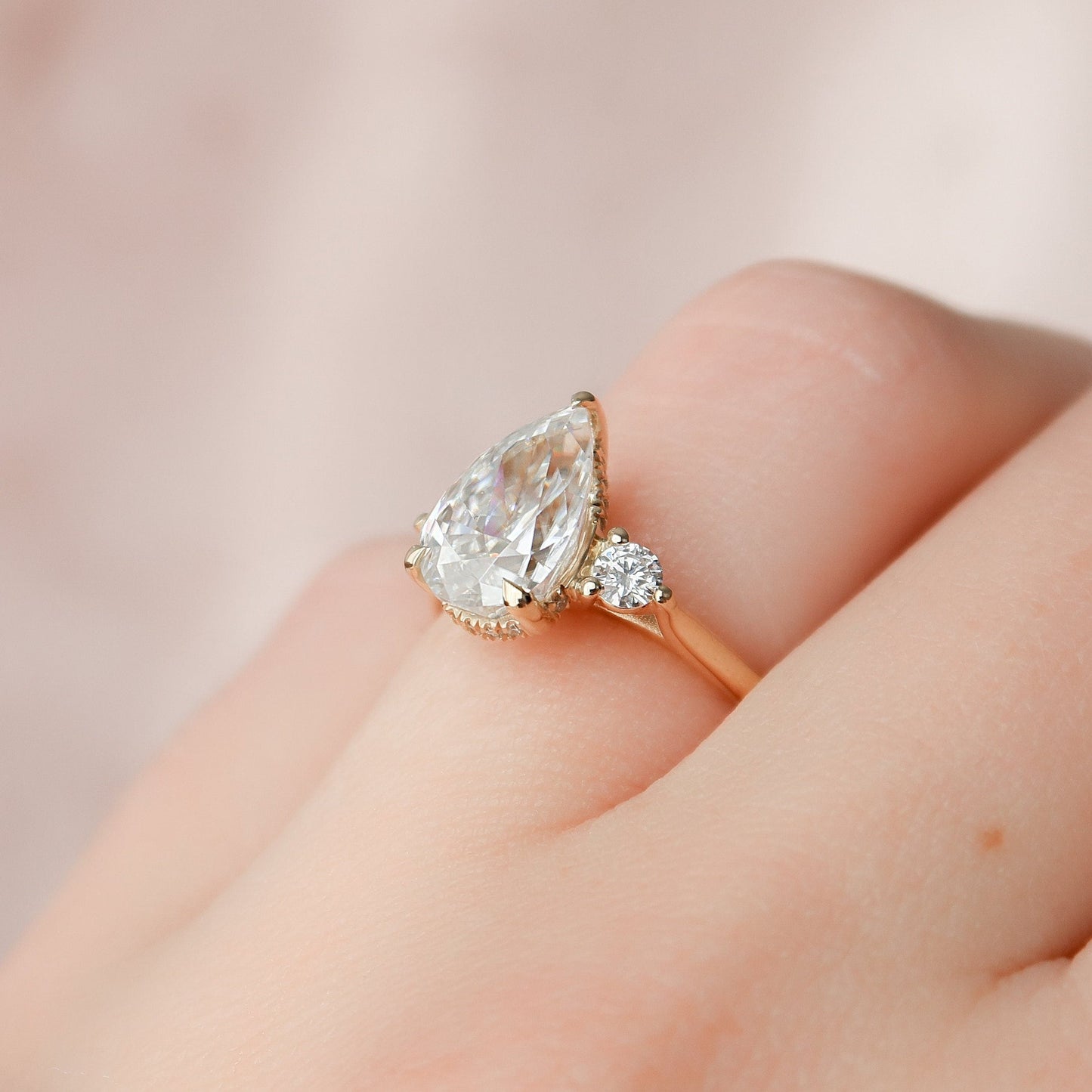 Three Stone Pear Cut Moissanite Anniversary Ring For Her