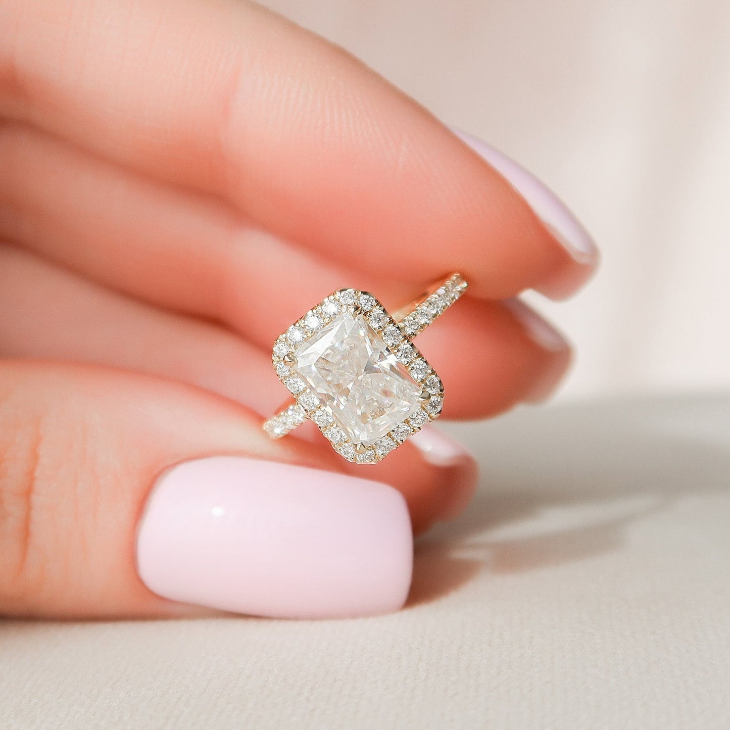 Halo Radiant Cut Moissanite Wedding RIng For Him