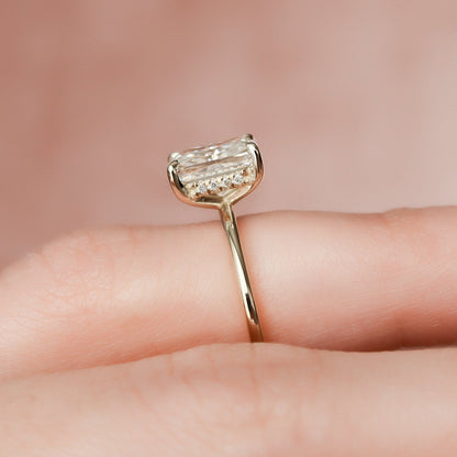 Solitaire Hidden Halo Radiant Cut Moissanite Engagement Ring