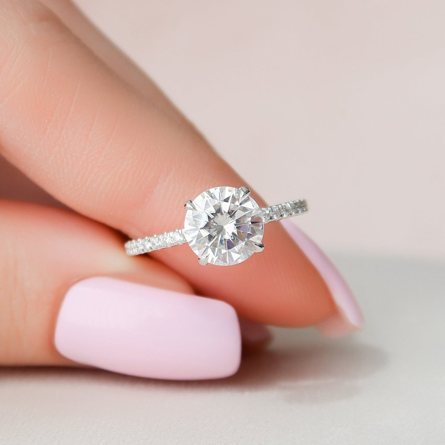 Unique Pave Hidden Halo Round Cut Moissanite Bridal Ring For Her