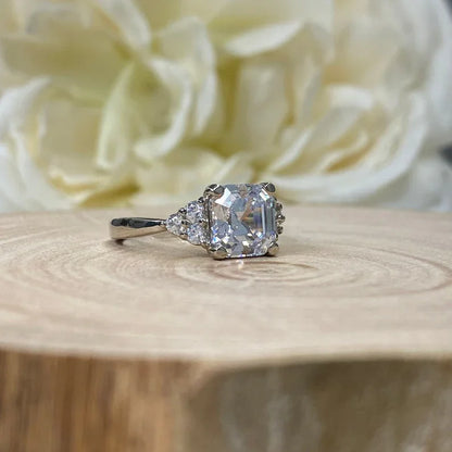 Cluster Asscher Cut Moissanite Proposal Wedding Ring For Her