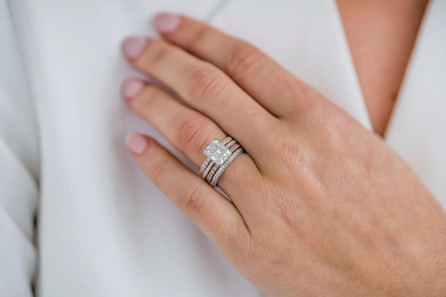 Hidden Halo Asscher Cut Moissanite Double Prongs Paved Ring For Her