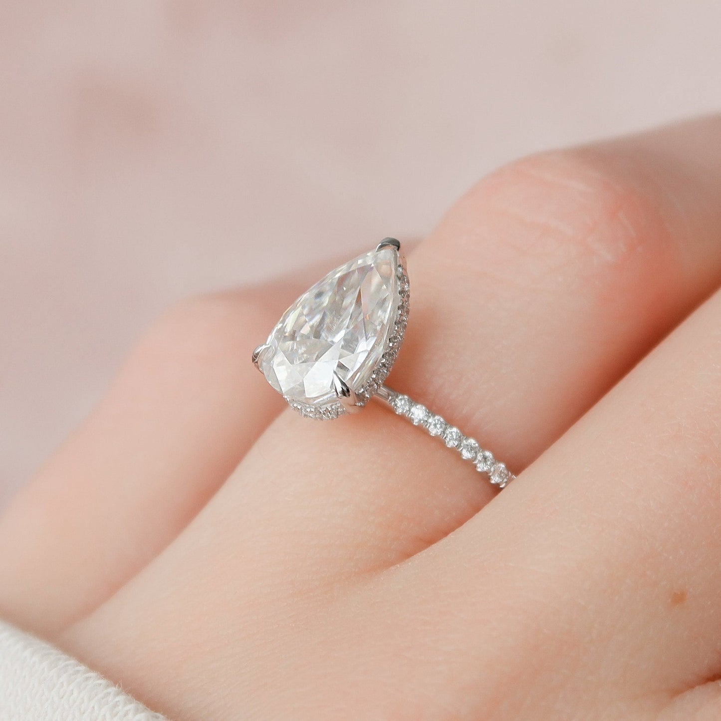 Hidden Halo Pear Cut Moissantie Engagement Ring