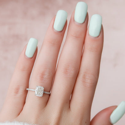 Hidden Halo Cushion Cut Moissanite Diamond Paved Wedding Ring