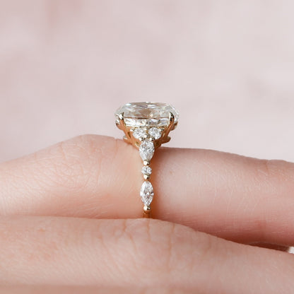 Custom Cluster Oval Cut Moissanite Handmade Ring For Women's