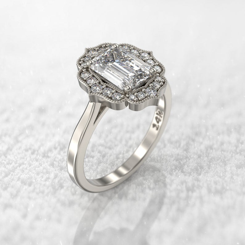 Most Stunning Emerald Cut Moissanite Engagement Ring For Her