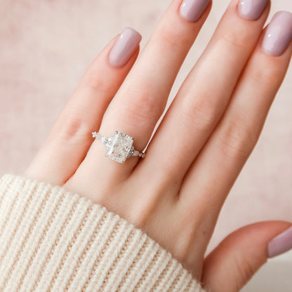 Cluster Radiant Cut Moissanite Engagement Ring For Her