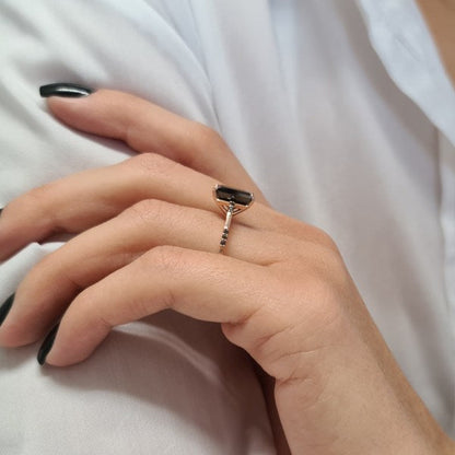 Rare Black Emerald Cut Moissanite Engagement Ring For Her