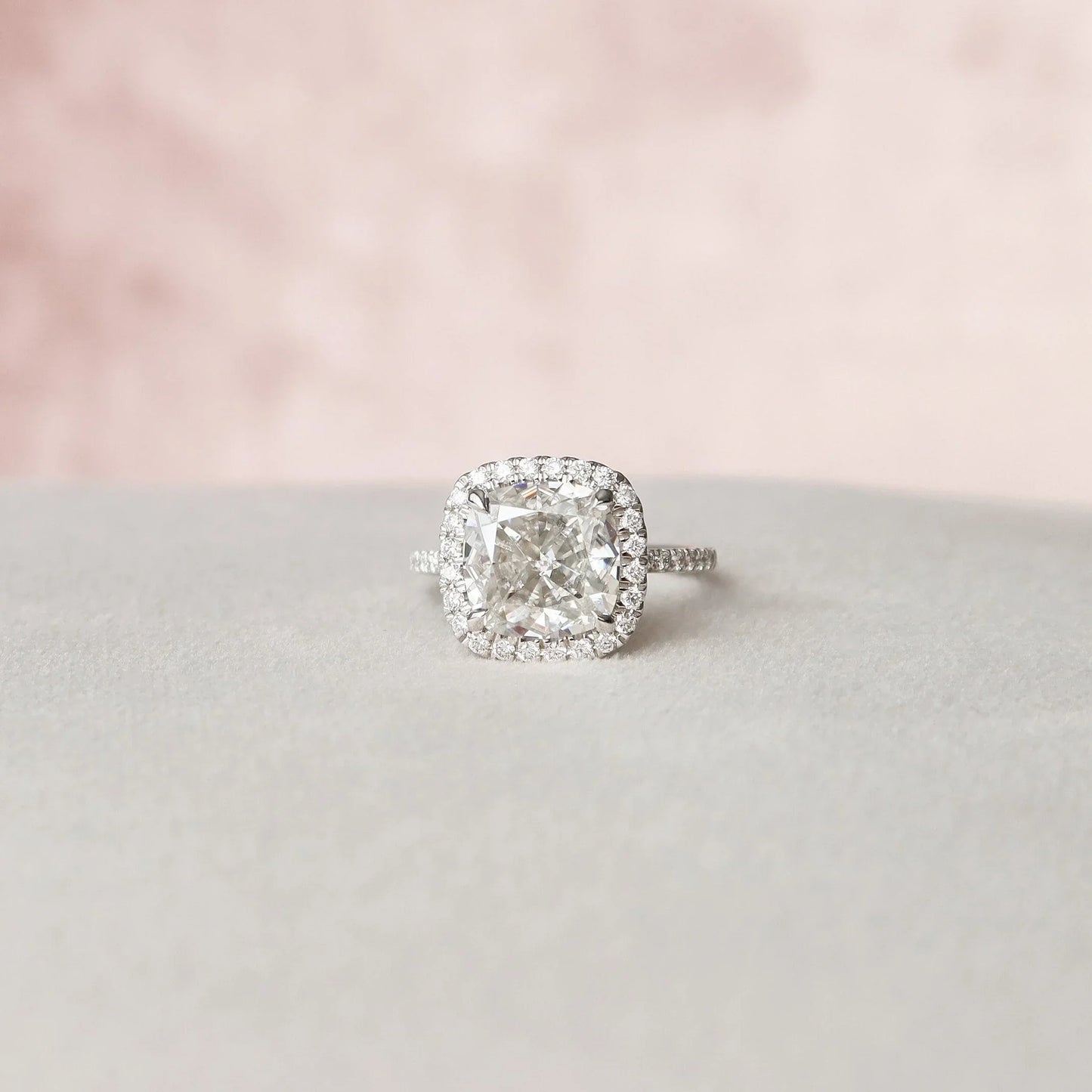 Unique Hidden Halo Cushion Cut Moissanite Statement Ring