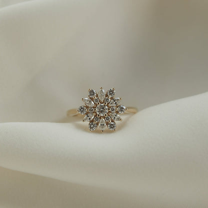 Foral Round Cut Moissanite Cluster Engagement Ring For Her