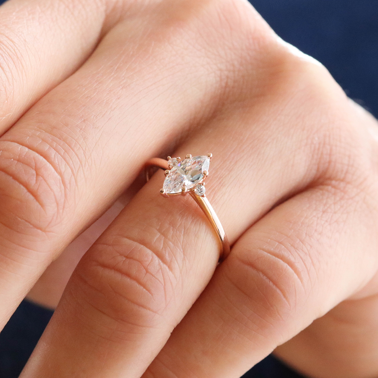 Three Stone Marquise Moissanite Anniversary Ring For Her