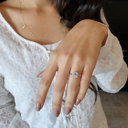 Solitaire Halo Asscher Cut Moissanite Personalized Ring Gift For Her