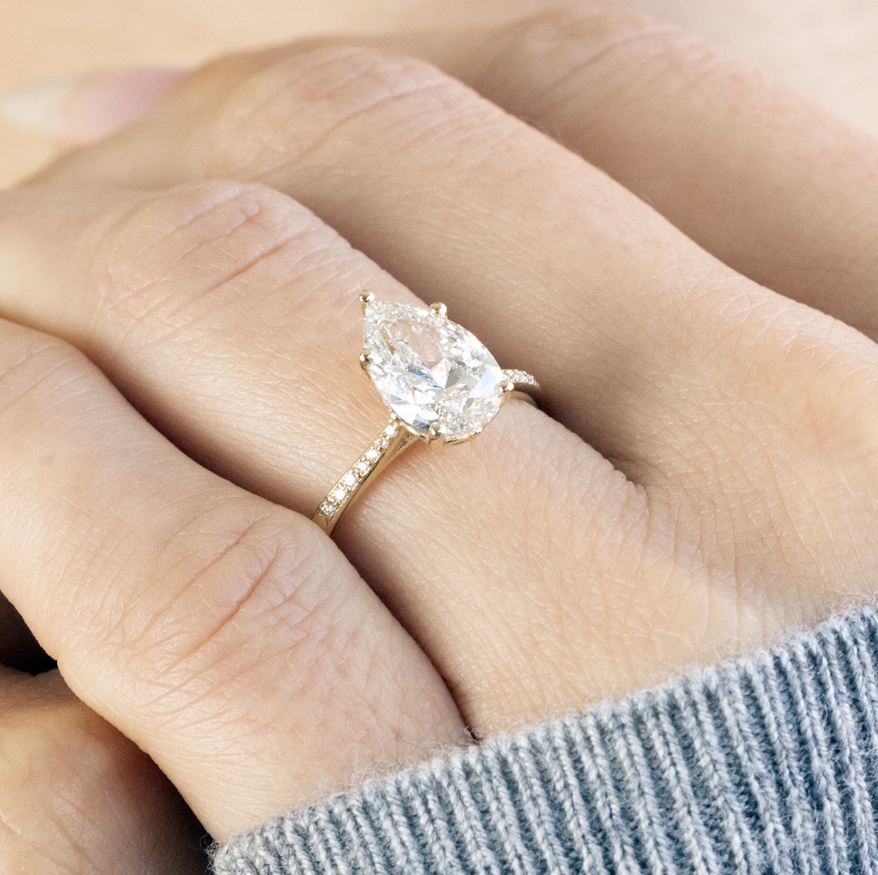 Pave Set Pear Cut Moissanite Engagement Ring For HIm