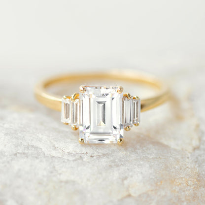 Unique Multi-Stone Emerald Cut Moissanite Engagment Ring For Her - JURA JEWEL