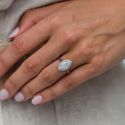 Halo Marquise Cut Moissanite Handmade Proposal Ring For Her