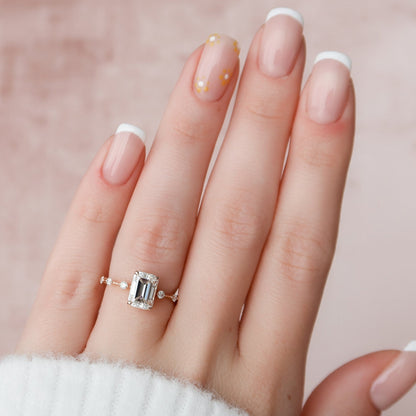 Starling Emerald Step Cut Moissanite Bridesmaid Gift Ring For Her