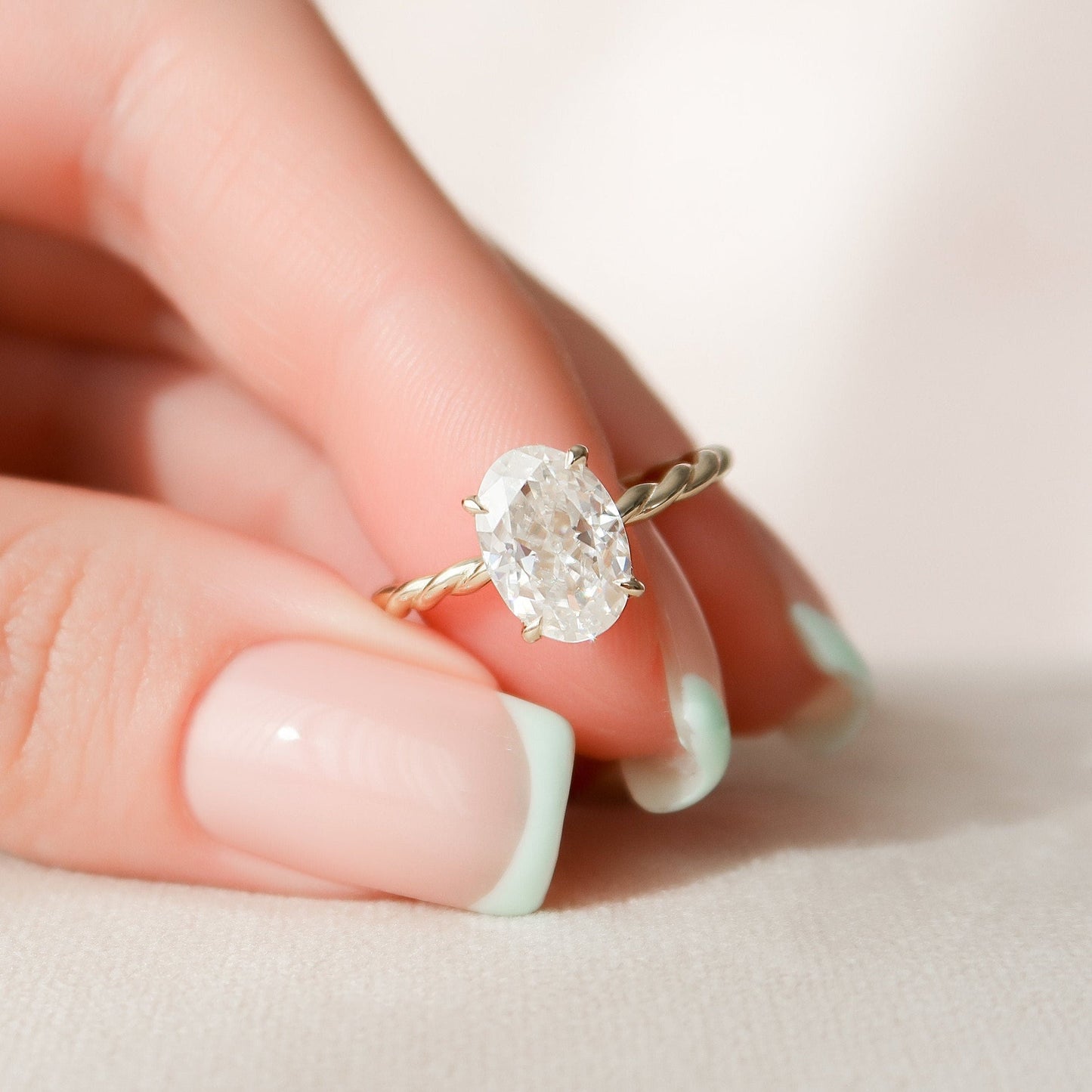 Hidden Halo Oval Cut Moissanite Personalized Ring Gift For Her