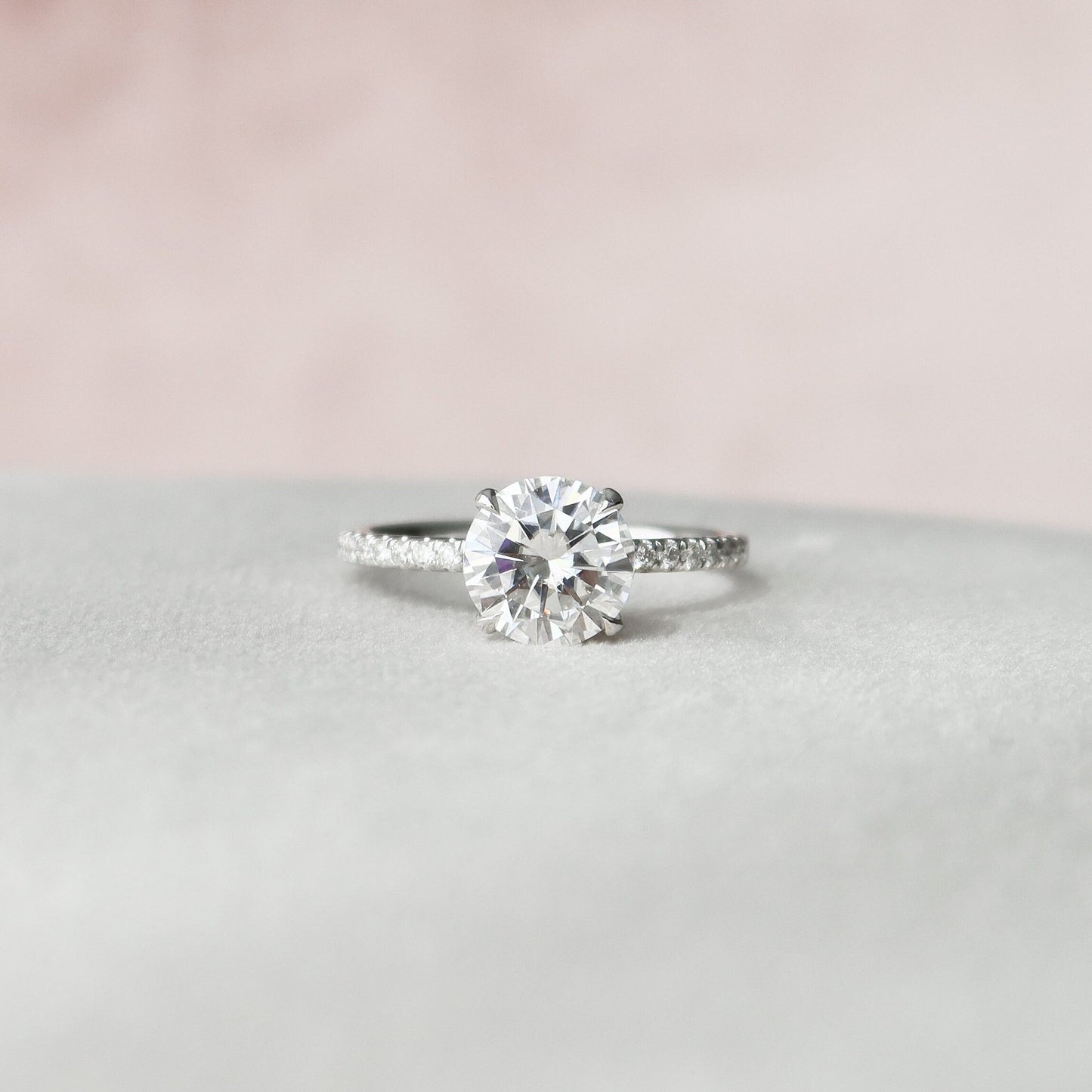 Unique Pave Hidden Halo Round Cut Moissanite Bridal Ring For Her