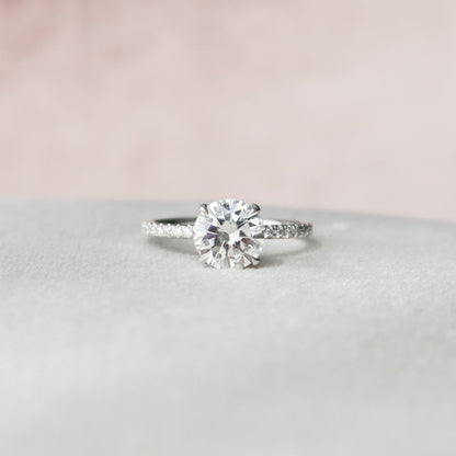 Unique Pave Hidden Halo Round Cut Moissanite Bridal Ring For Her