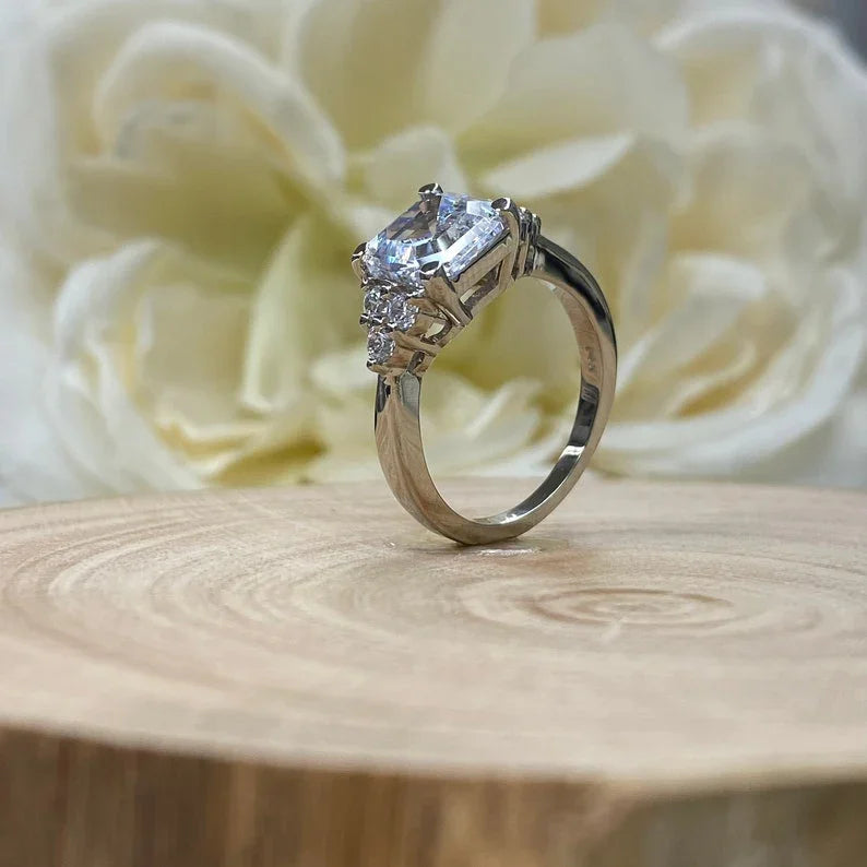 Cluster Asscher Cut Moissanite Proposal Wedding Ring For Her