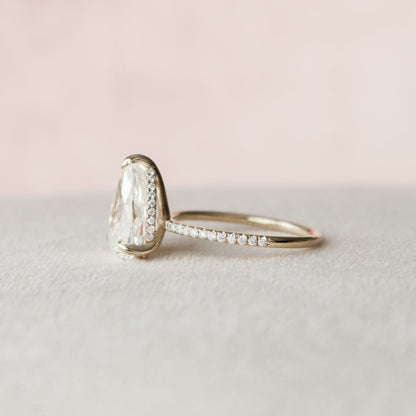 Hidden Halo Pear Cut Moissantie Engagement Ring