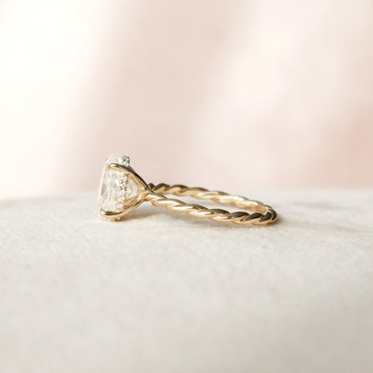 Hidden Halo Briaded Oval Cut Moissanite Wedding Ring Gift For Her