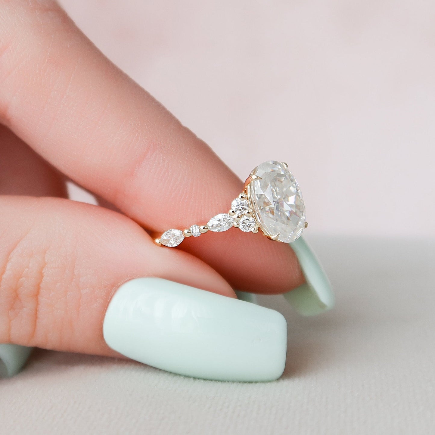 Custom Cluster Oval Cut Moissanite Handmade Ring For Women's