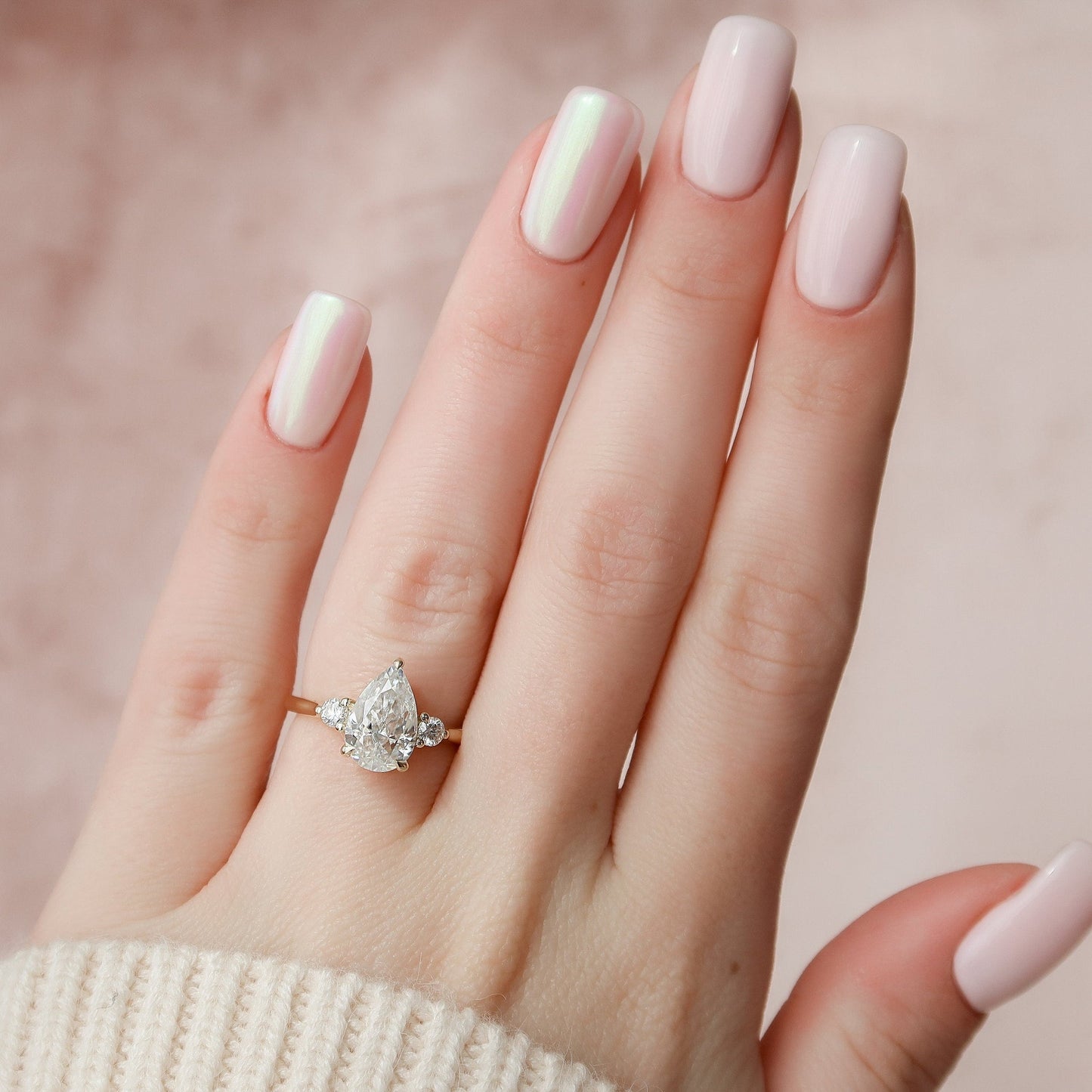 Three Stone Pear Cut Moissanite Bridesmaid Gift For Her