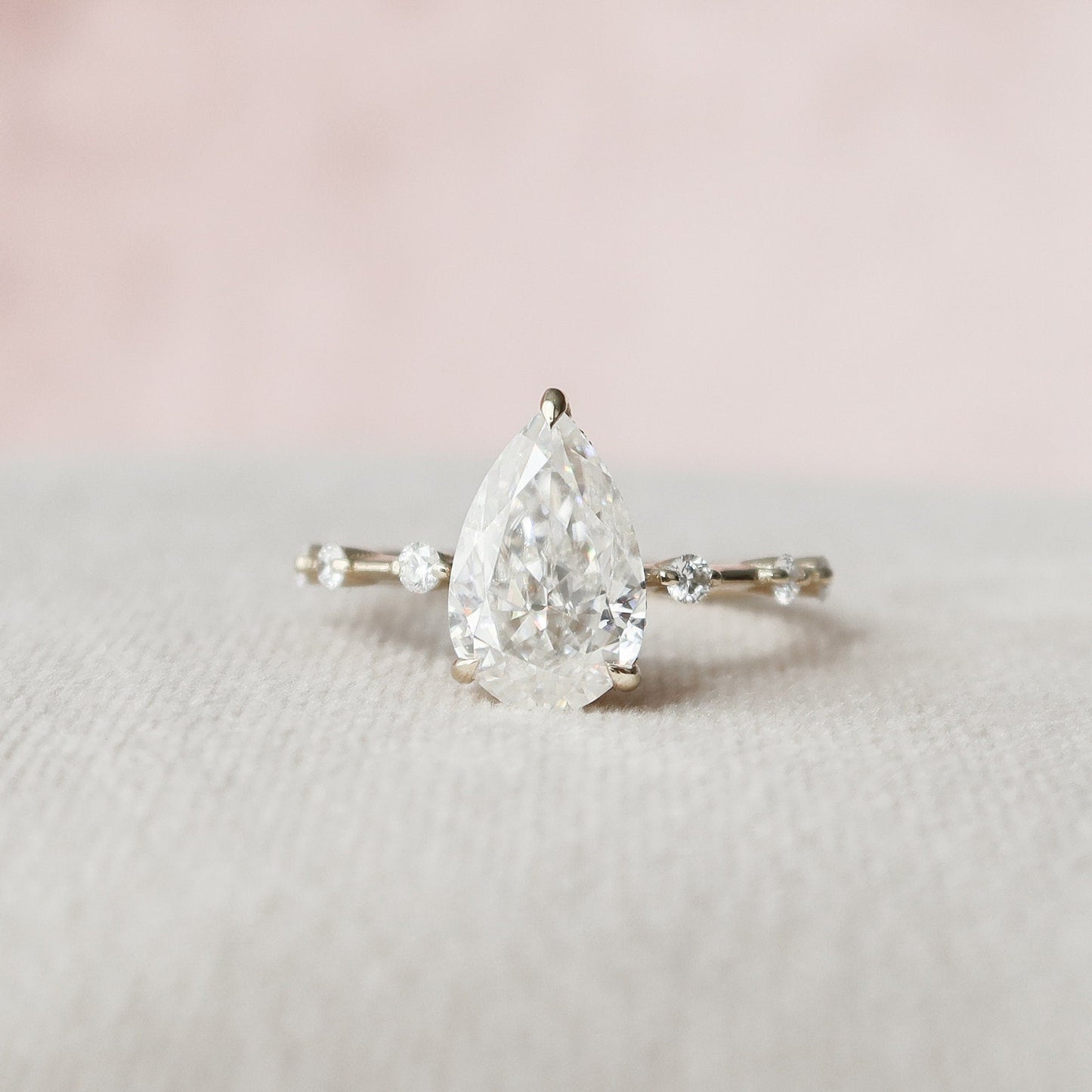 Solitaire Hidden Halo Pear Cut Moissanite Ring