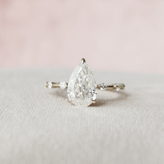 Solitaire Hidden Halo Pear Cut Moissanite Ring
