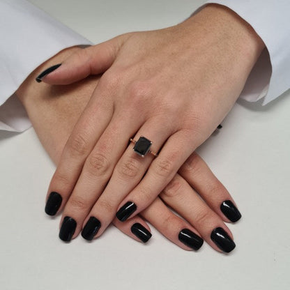 Rare Black Emerald Cut Moissanite Engagement Ring For Her