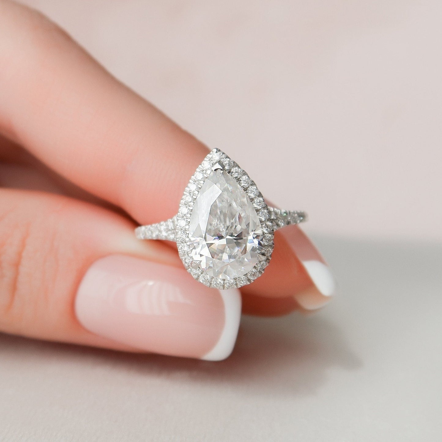 Halo Pear Cut Engagement Split Wedding RIng For Her