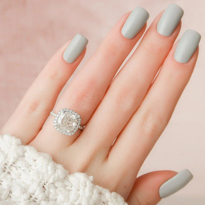 Unique Hidden Halo Cushion Cut Moissanite Statement Ring