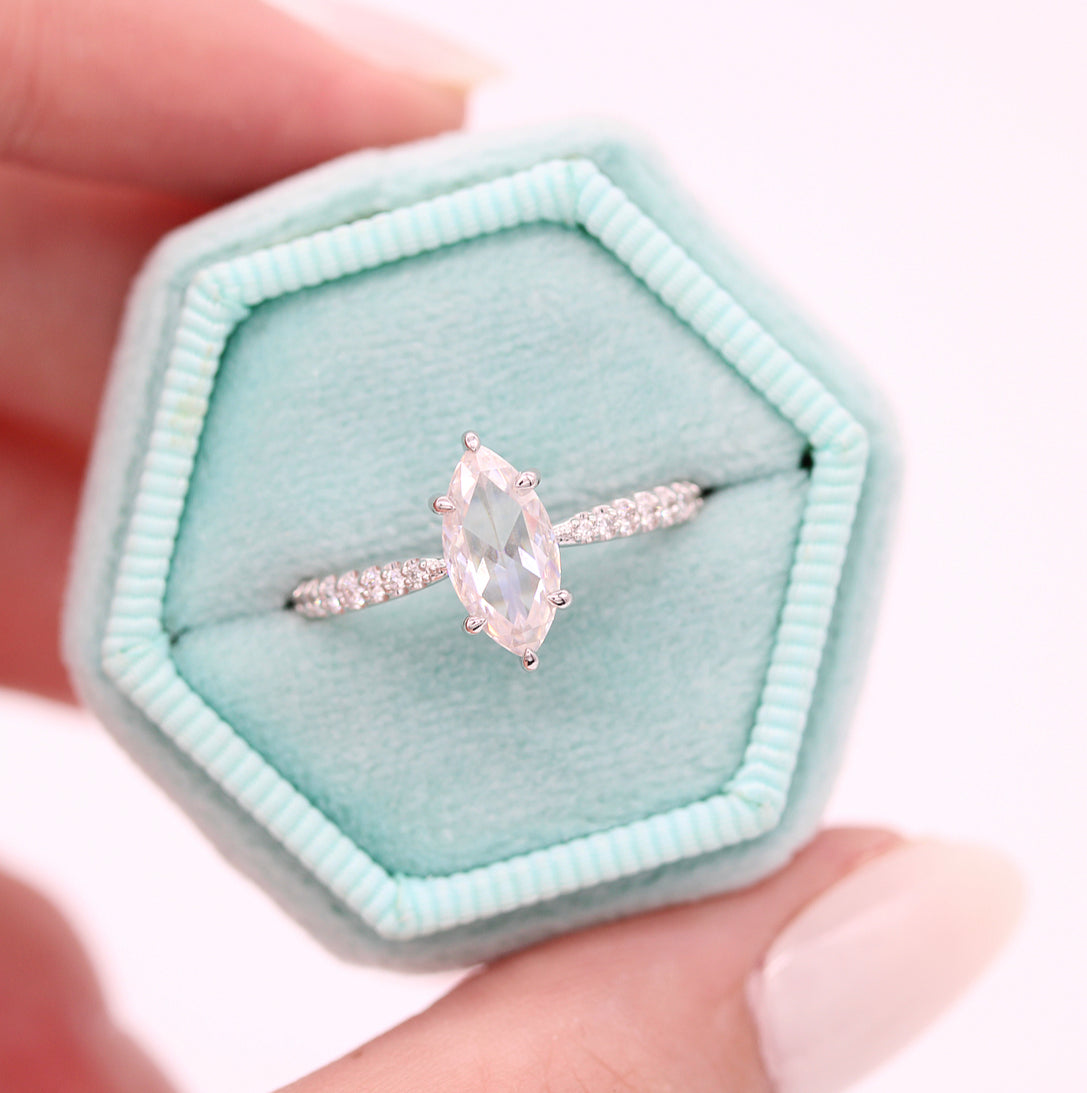 Solitaire Marquise Rose Cut Moissanite Anniversary Ring For Her