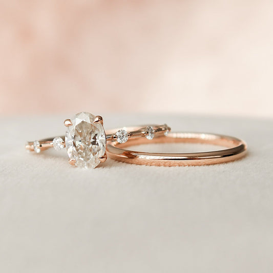 Stunning Oval Cut Moissanite Bridal Set Anniversary Ring For Her