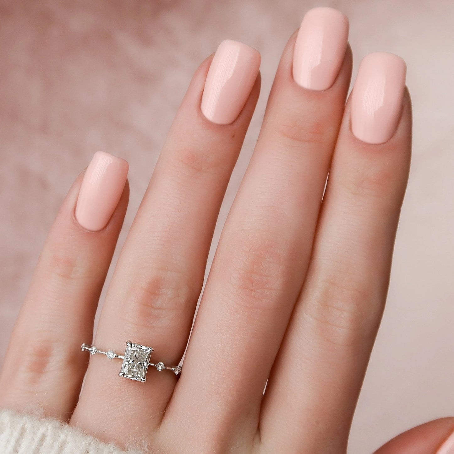 Hidden Halo Radiant Cut Moissanite Bridal Set Bridesmaid Ring Gift For Her