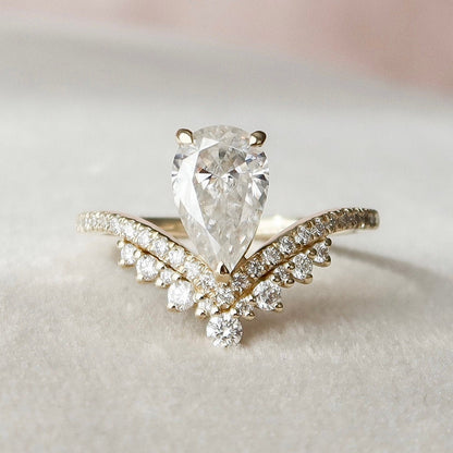 Rare Unique Pear Cut Moissanite Engagement Ring For Her
