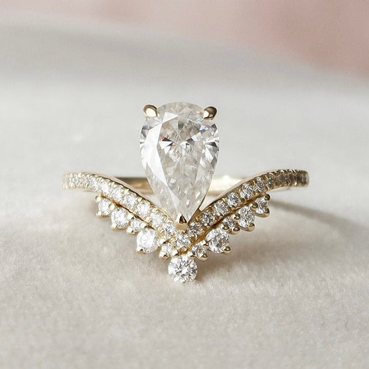 Rare Unique Pear Cut Moissanite Engagement Ring For Her