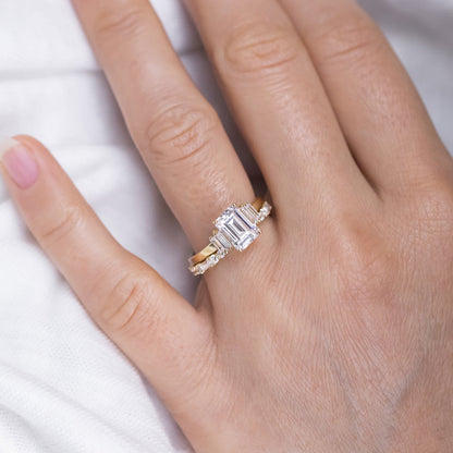 Unique Multi-Stone Emerald Cut Moissanite Engagment Ring For Her - JURA JEWEL