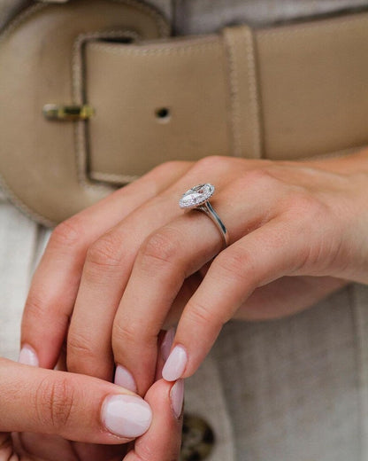 Halo Marquise Cut Moissanite Handmade Proposal Ring For Her