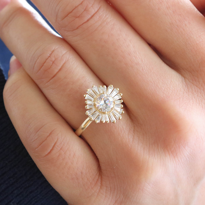 Halo Round Cut Moissanite Engagement Ring For Her