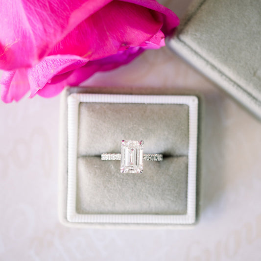 Paved Emerald Cut Moissanite Engagement Ring For Her