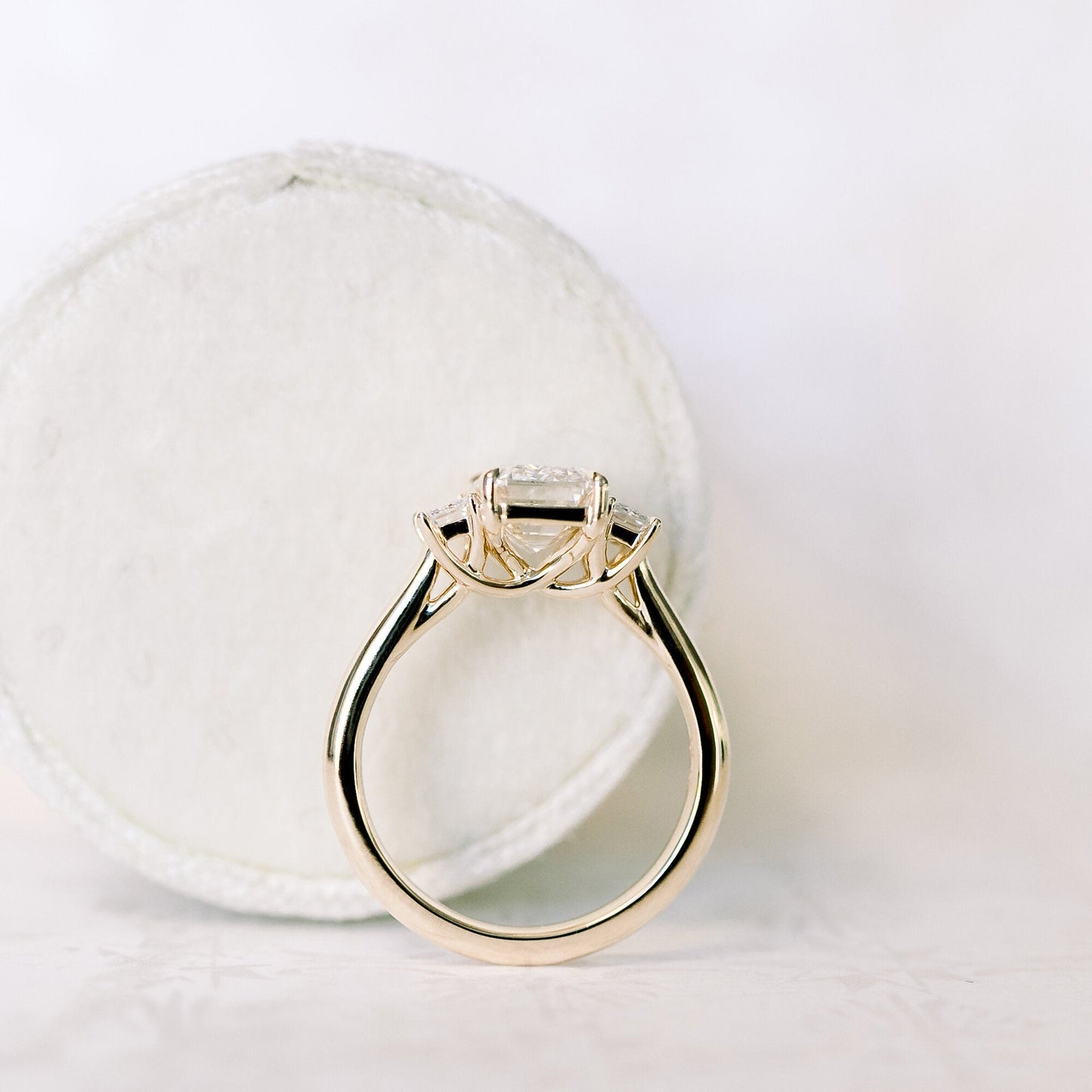 Three Stone Emerald Cut Moissanite Engagement Ring For Her