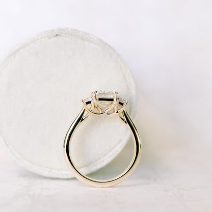 Three Stone Emerald Cut Moissanite Engagement Ring For Her