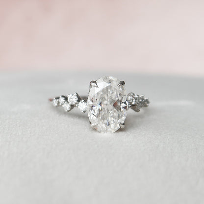 Cluster Hidden Halo Oval Cut Moissanite Anniversary Ring For Her